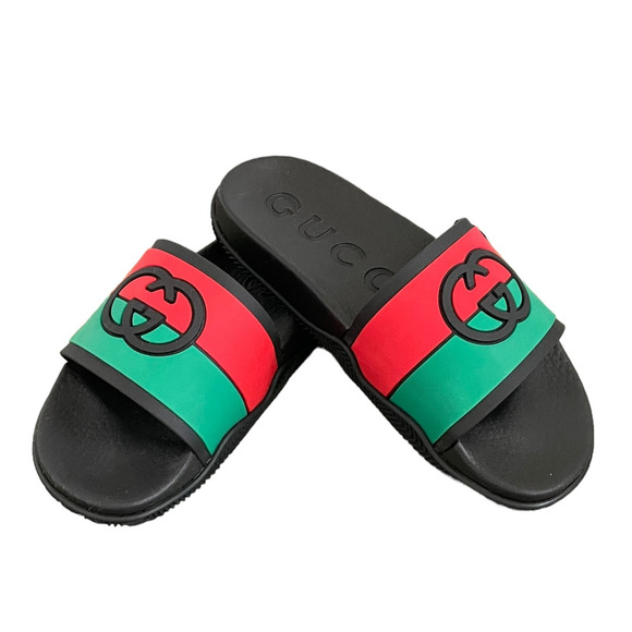 GUCCI Women's Interlocking G Slide Sandal Black Red Green Size 37 NEW - Picture 1 of 15